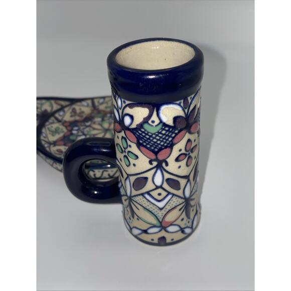 Javier Servin Hand Painted Talavera Handled Shot Glass With Serving Tray - Picture 2 of 5